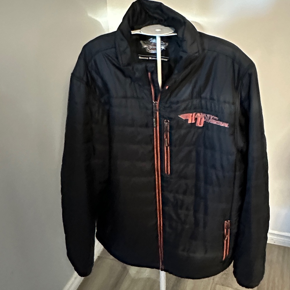 Harley-Davidson Black and Orange Puffer Jacket